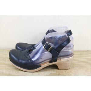 Dansko Clogs 39 Womens Black Leather Marta Mary Jane Shoes Buckle Shoes